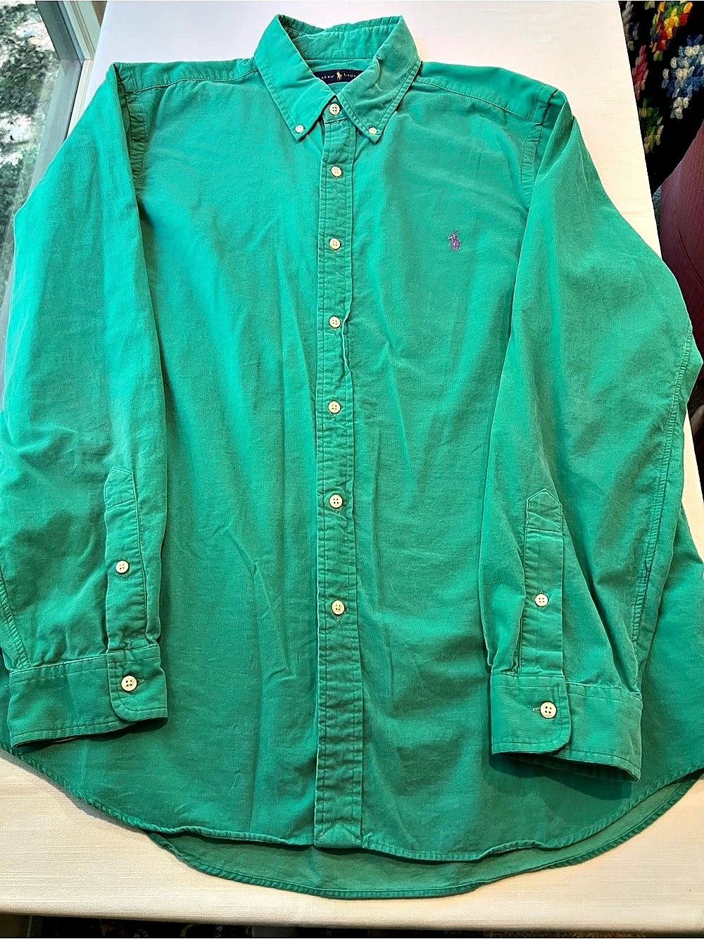Ralph Lauren Cotton Corduroy Button Down Shirt in Green XL Like New